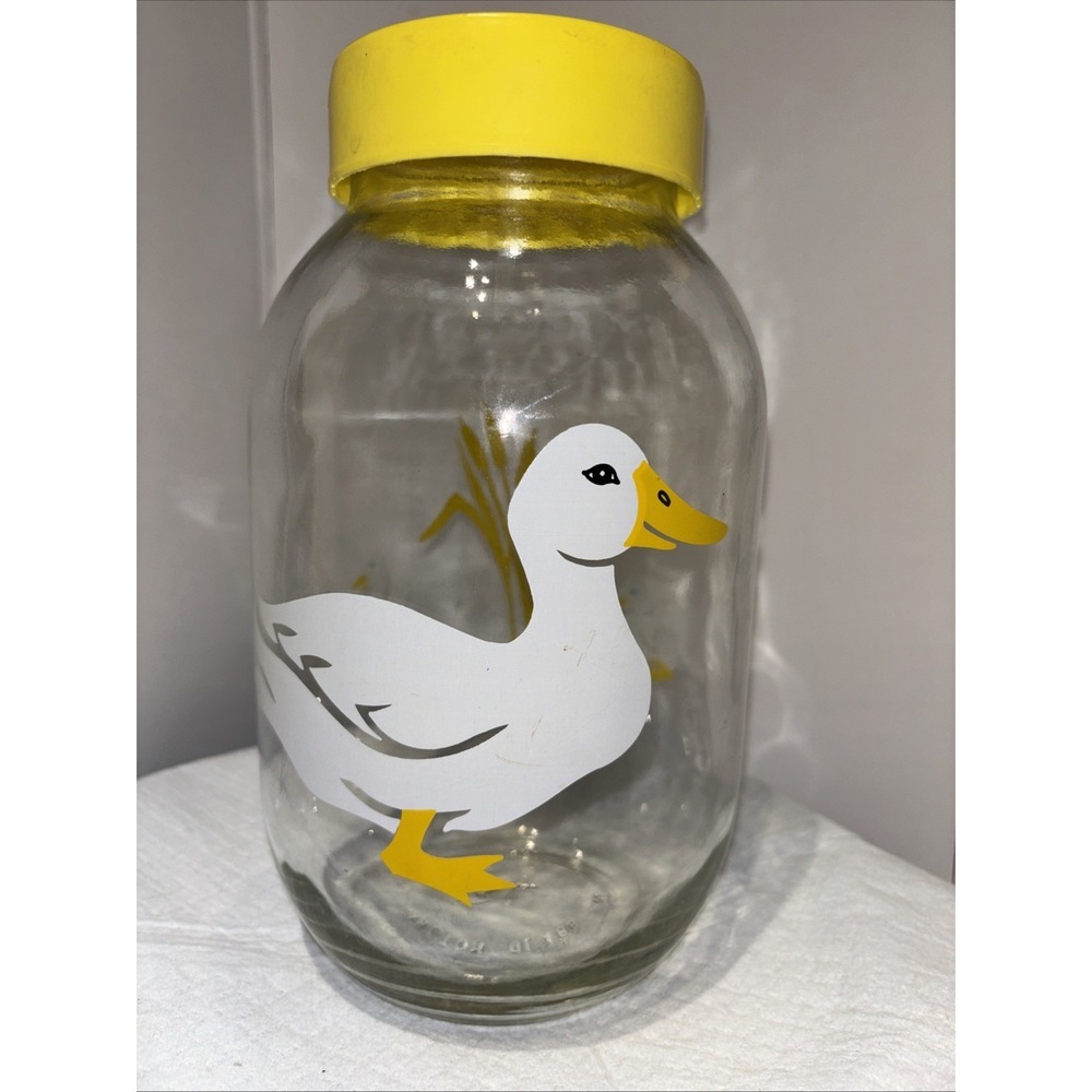 Vintage CARLTON GLASS 1982 Yellow Duck & Cattails Kitchen Pantry Canister Jar 3L